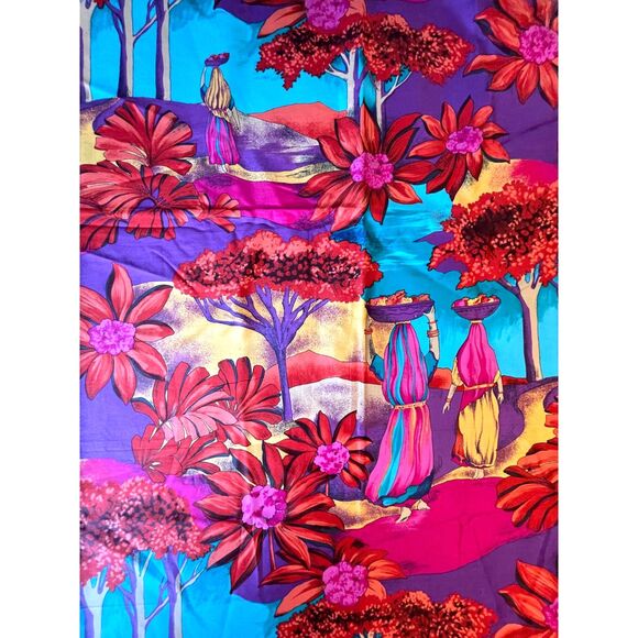 Vintage Tropical Island Florals on Blue Cotton Quilt Fabric.by John Kaldor 1 yrd - Picture 1 of 8